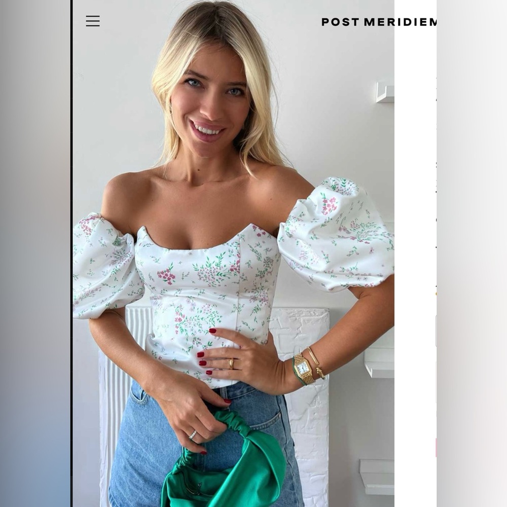 POST MERIDIEM Floral Puffy Sleeve Bustier Top